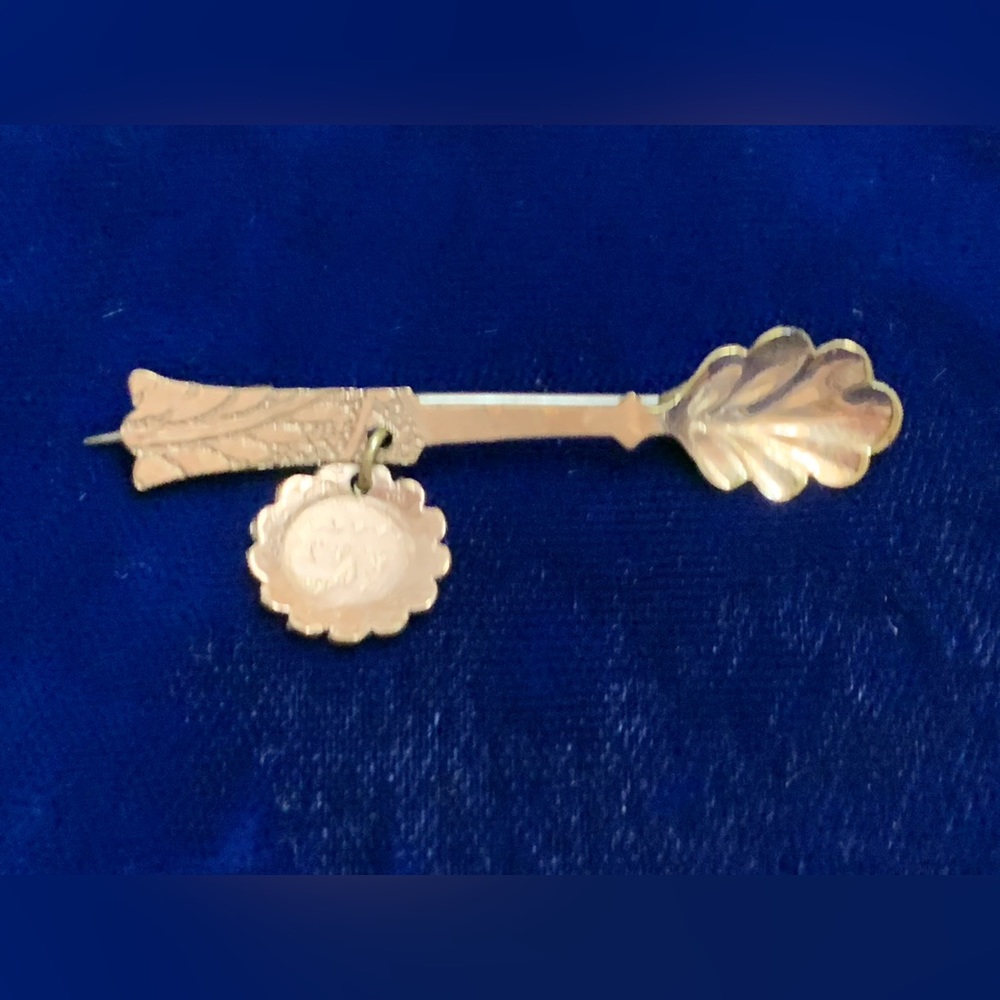 Antique Chased Gold Over Brass Spoon Pin